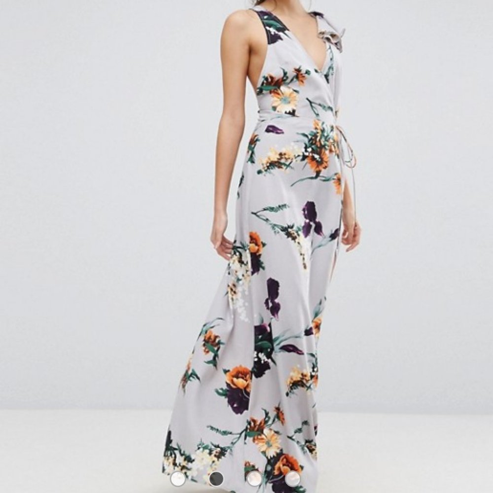 Warehouse Floral Open Back Wrap Dress